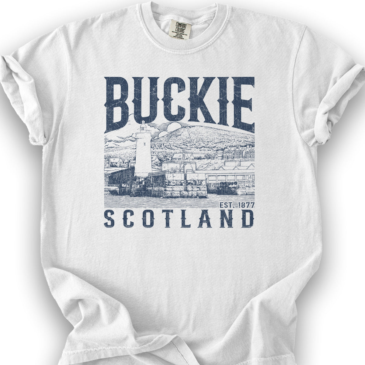 Buckie Scotland Sketch T-Shirt - White