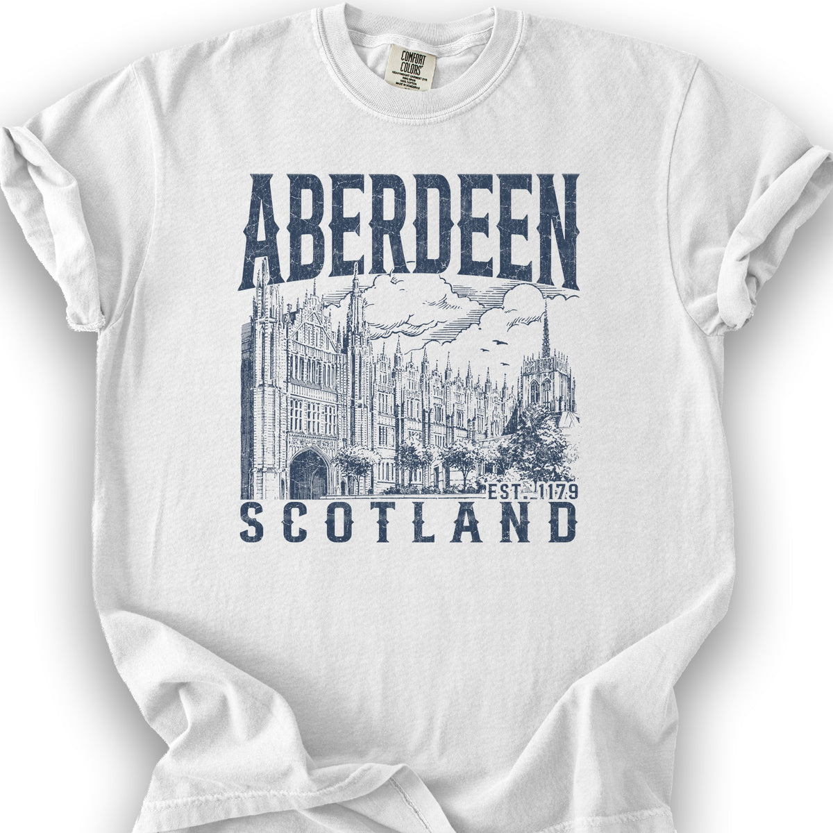 Aberdeen Scotland Sketch T-Shirt - White
