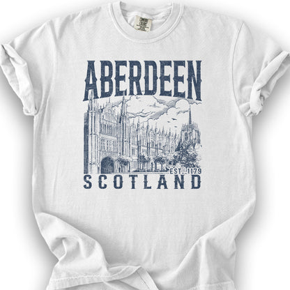 Aberdeen Scotland Sketch T-Shirt - White