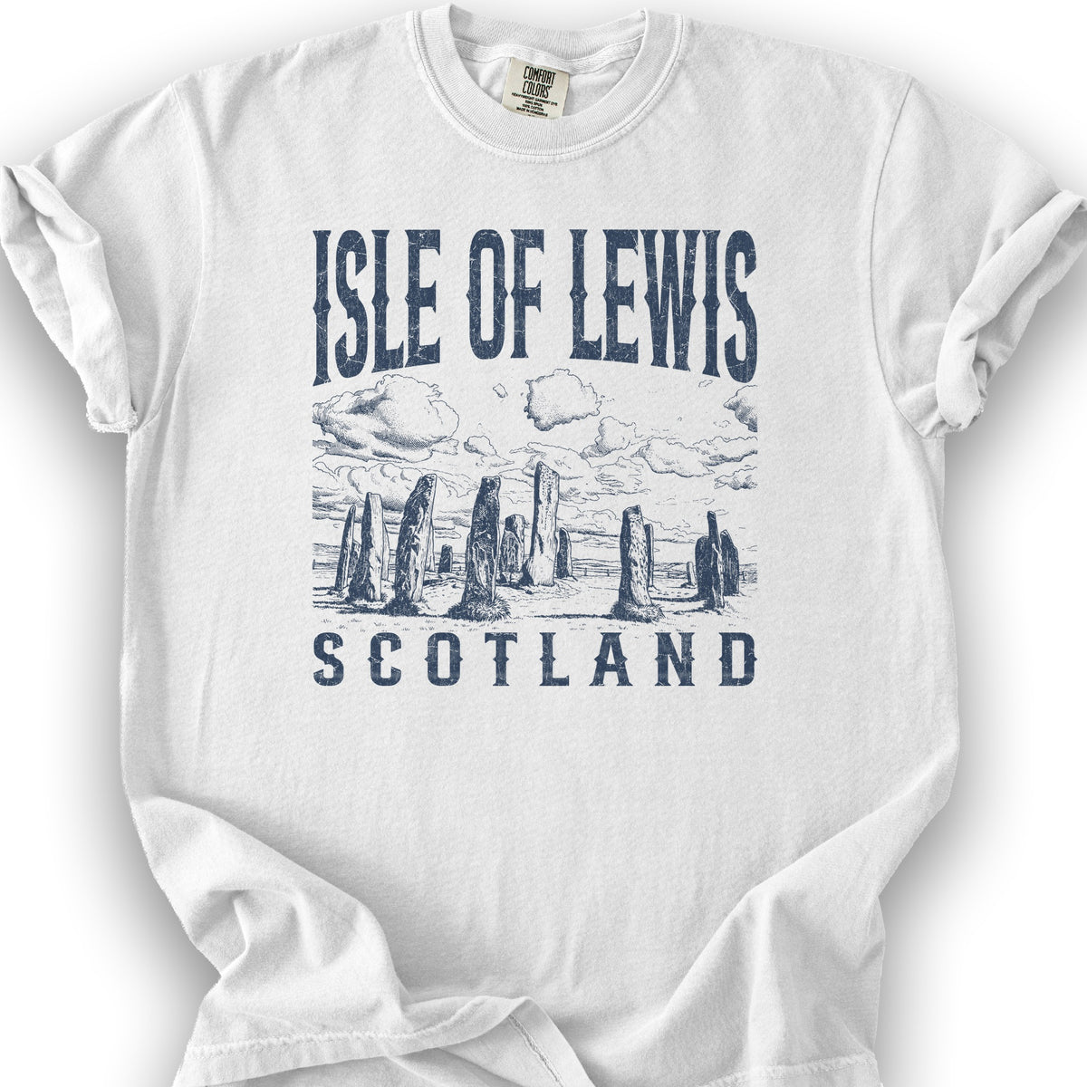 Isle of Lewis Scotland Sketch T-Shirt - White