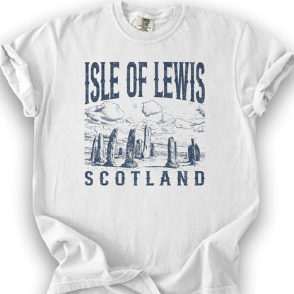 Isle of Lewis Scotland Sketch T-Shirt - White