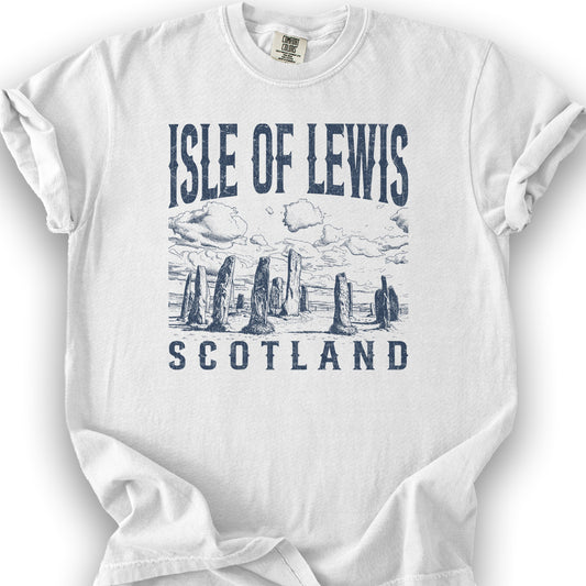 Isle of Lewis Scotland Sketch T-Shirt - White