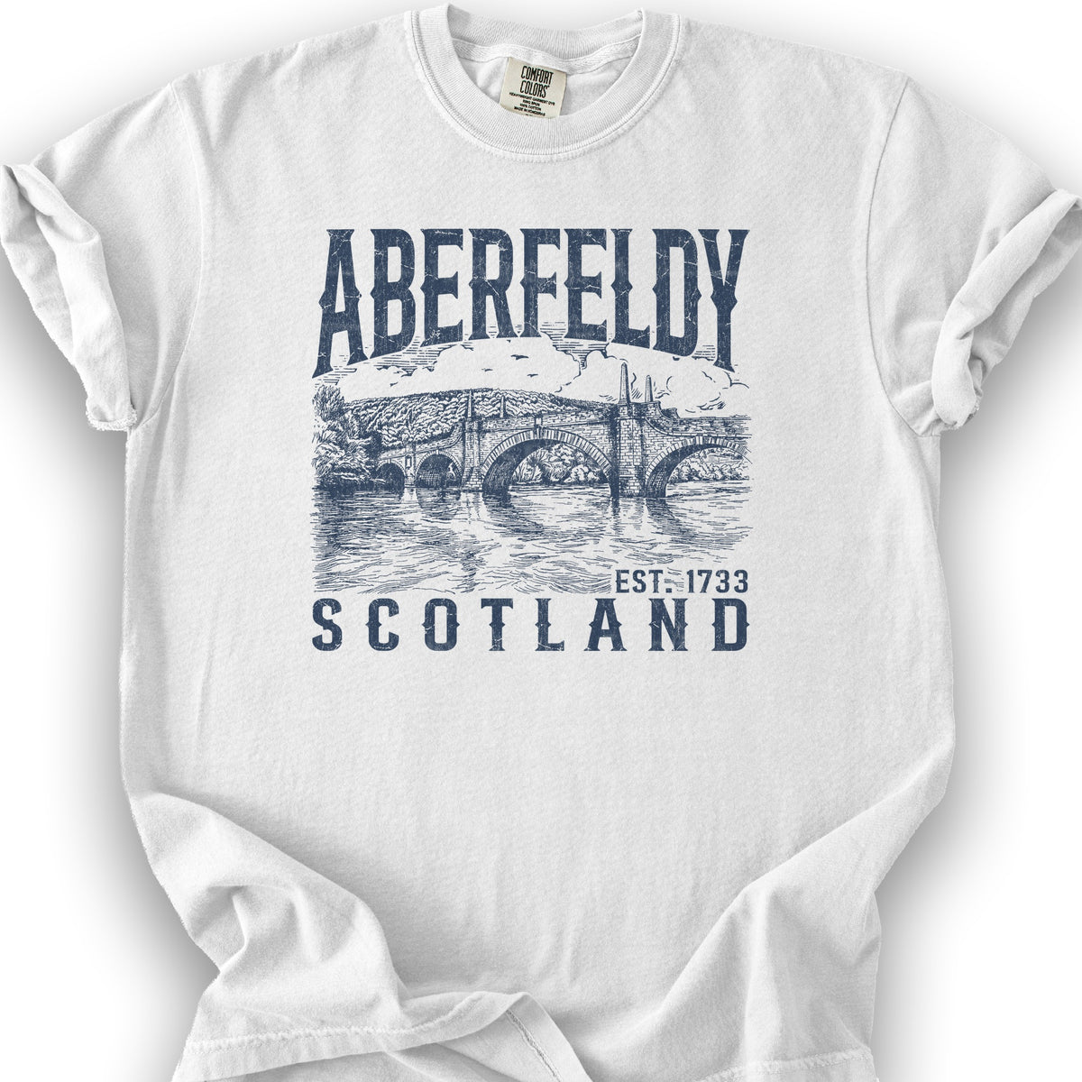 Aberfeldy Scotland Sketch T-Shirt - White
