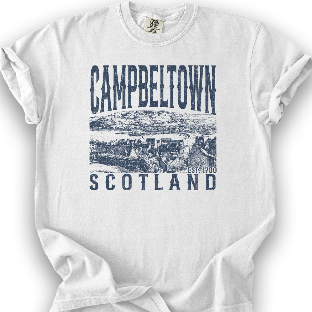 Campbeltown Scotland Sketch T-Shirt - White