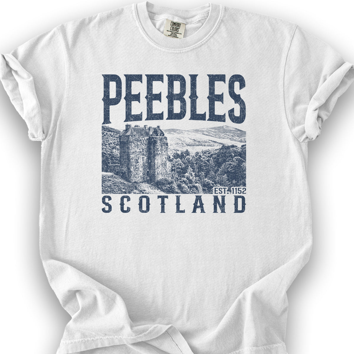 Peebles Scotland Sketch T-Shirt - White