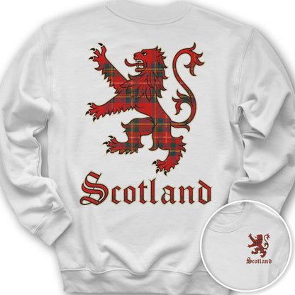 Scotland Tartan Lion Front/Back Print Sweatshirt - White