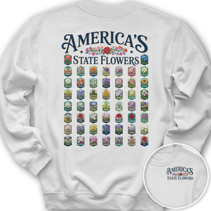 America's State Flowers Front/Back Print Sweatshirt - White