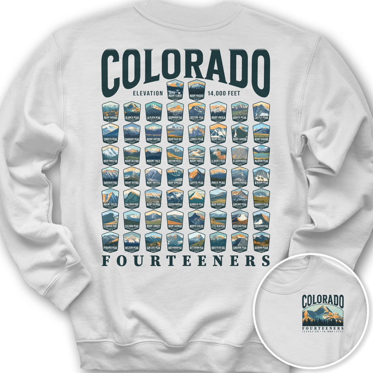 Colorado Fourteeners Front/Back Print Sweatshirt - White