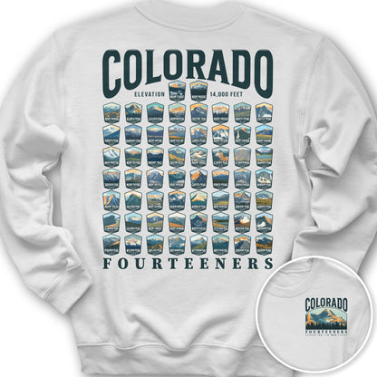 Colorado Fourteeners Front/Back Print Sweatshirt - White