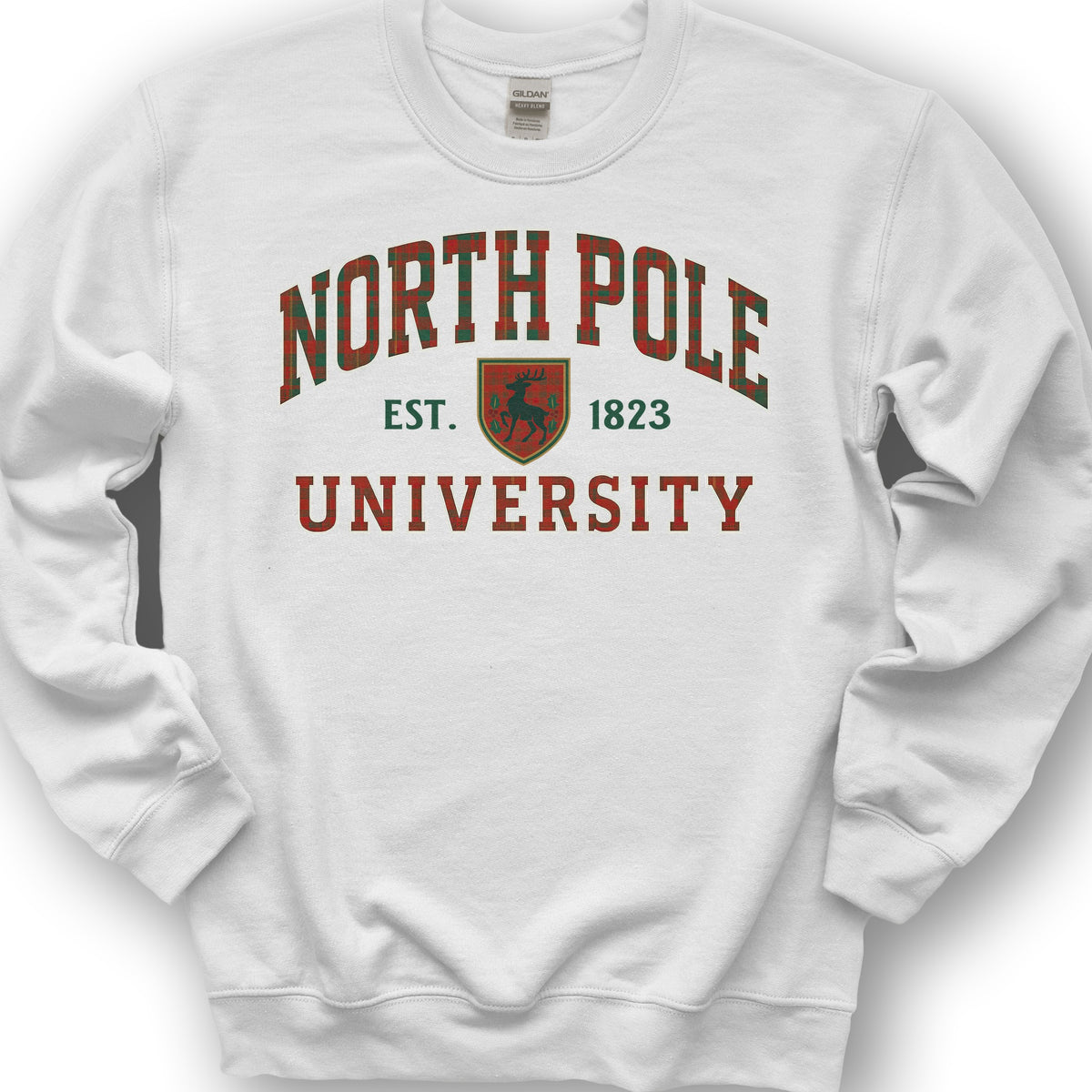 North Pole University Holiday Plaid Sweatshirt - White