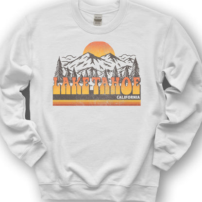 Lake Tahoe California Groovy Sunset Sweatshirt - White