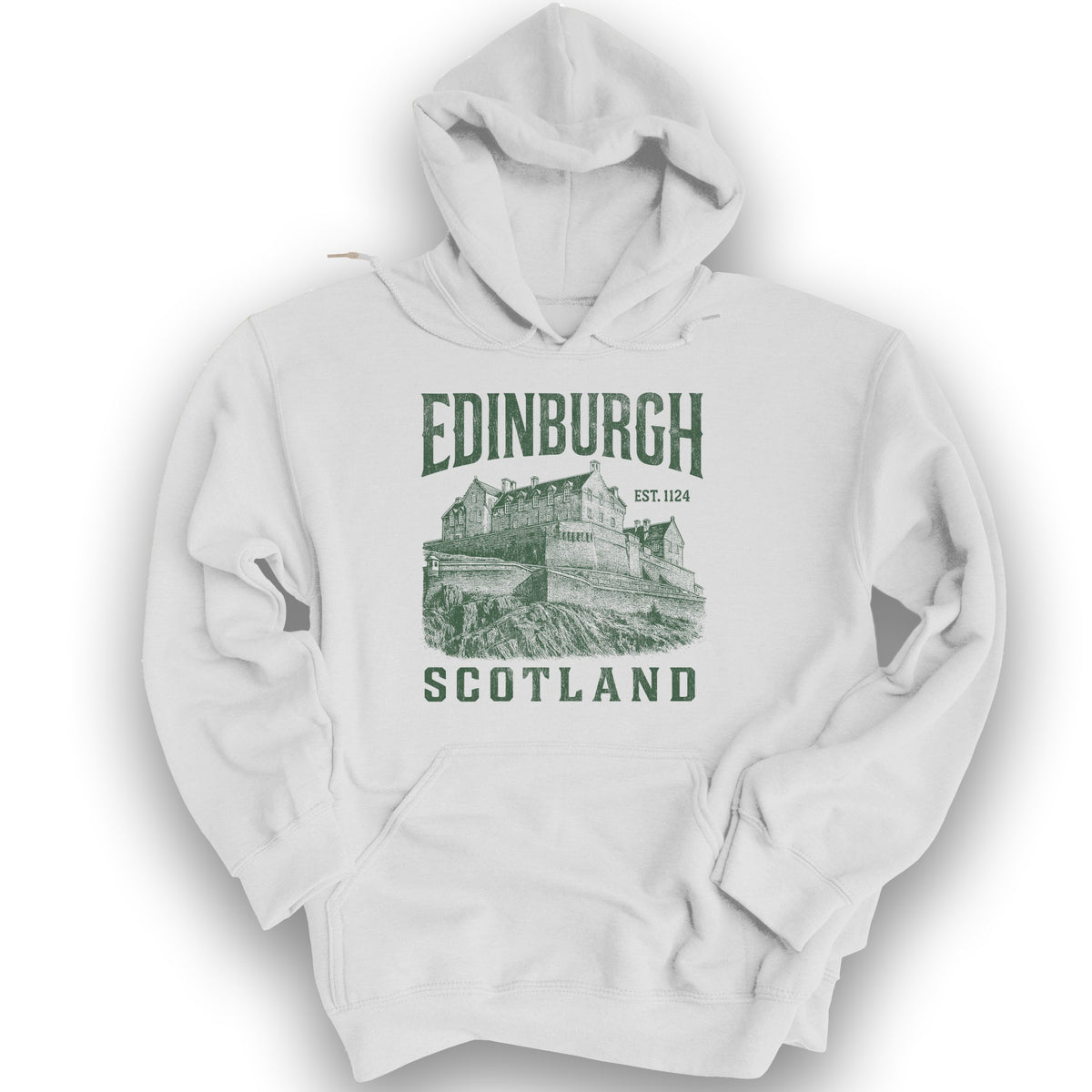 Edinburgh Scotland "Vintage Etching" Hoodie - White