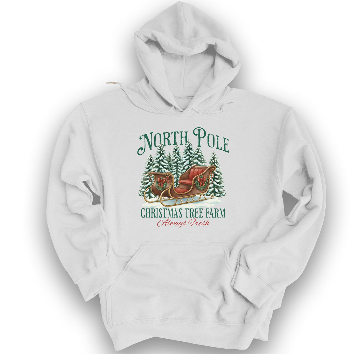 North Pole Christmas Tree Farm Hoodie - White