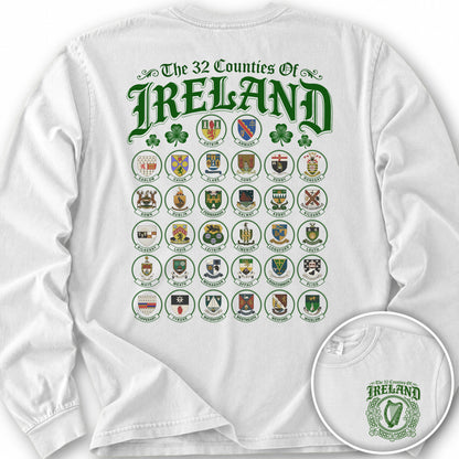 Ireland County Crests Front/Back Print Long Sleeve Shirt - White