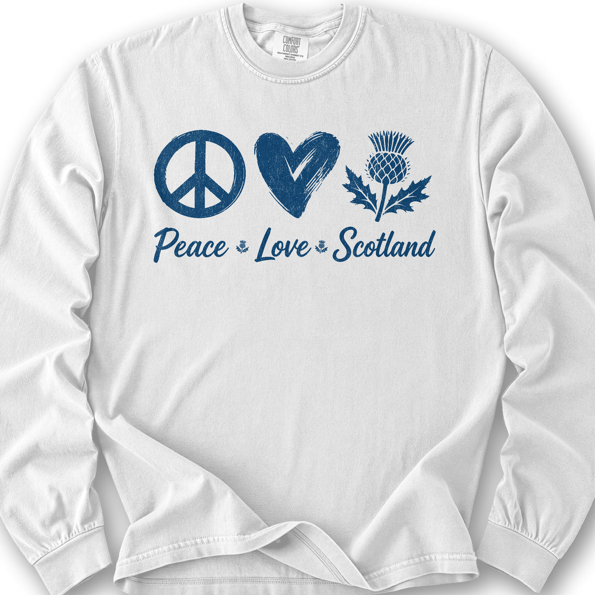 Peace Love Scotland Long Sleeve Shirt - White