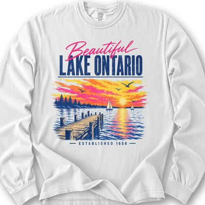 Lake Ontario Color Burst Long Sleeve Shirt - White