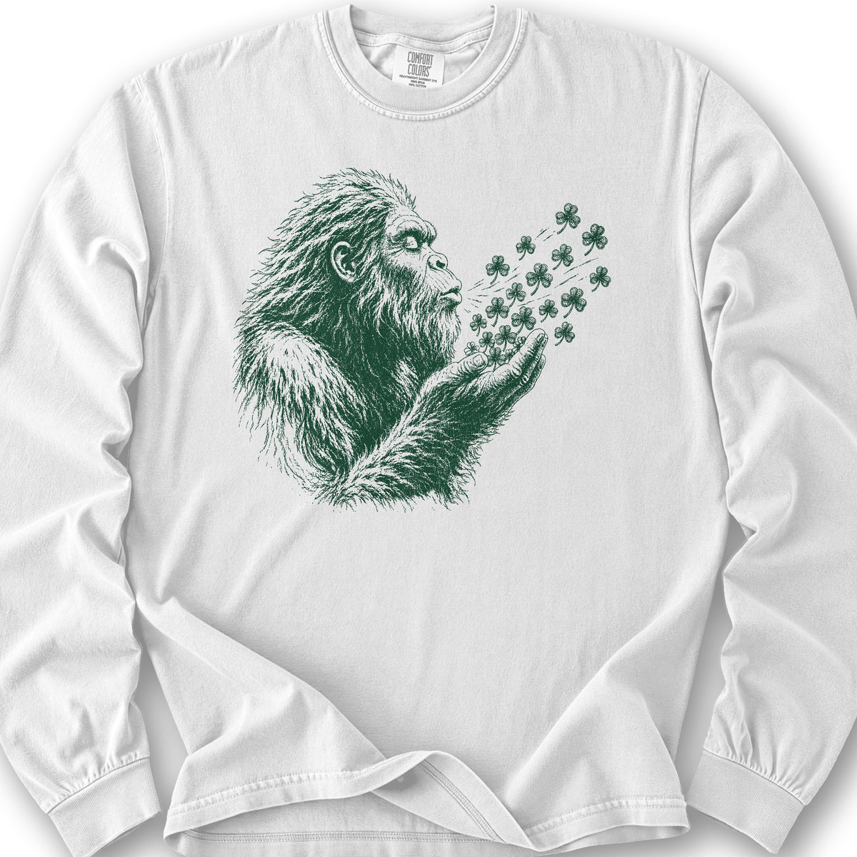 Bigfoot Shamrocks Long Sleeve Shirt - White