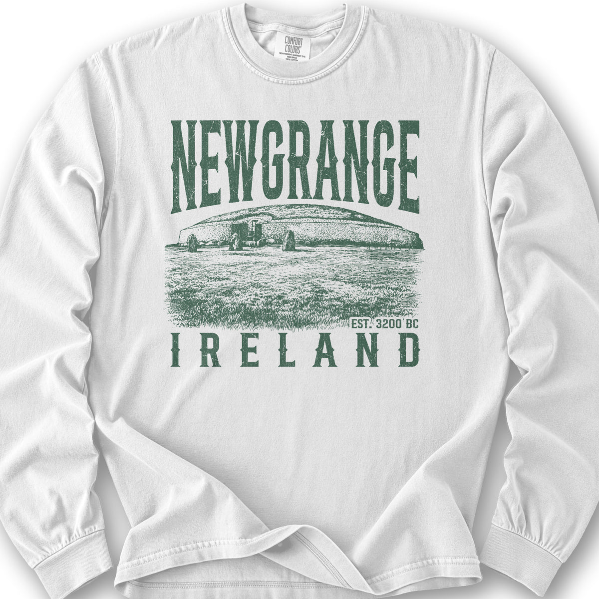 Newgrange Ireland Sketch Long Sleeve Shirt - White