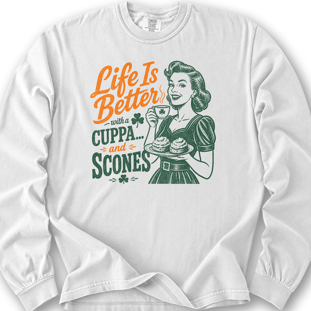 Cuppa Scones Long Sleeve Shirt - White