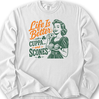 Cuppa Scones Long Sleeve Shirt - White