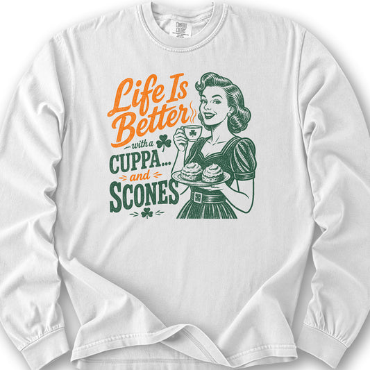 Cuppa Scones Long Sleeve Shirt - White