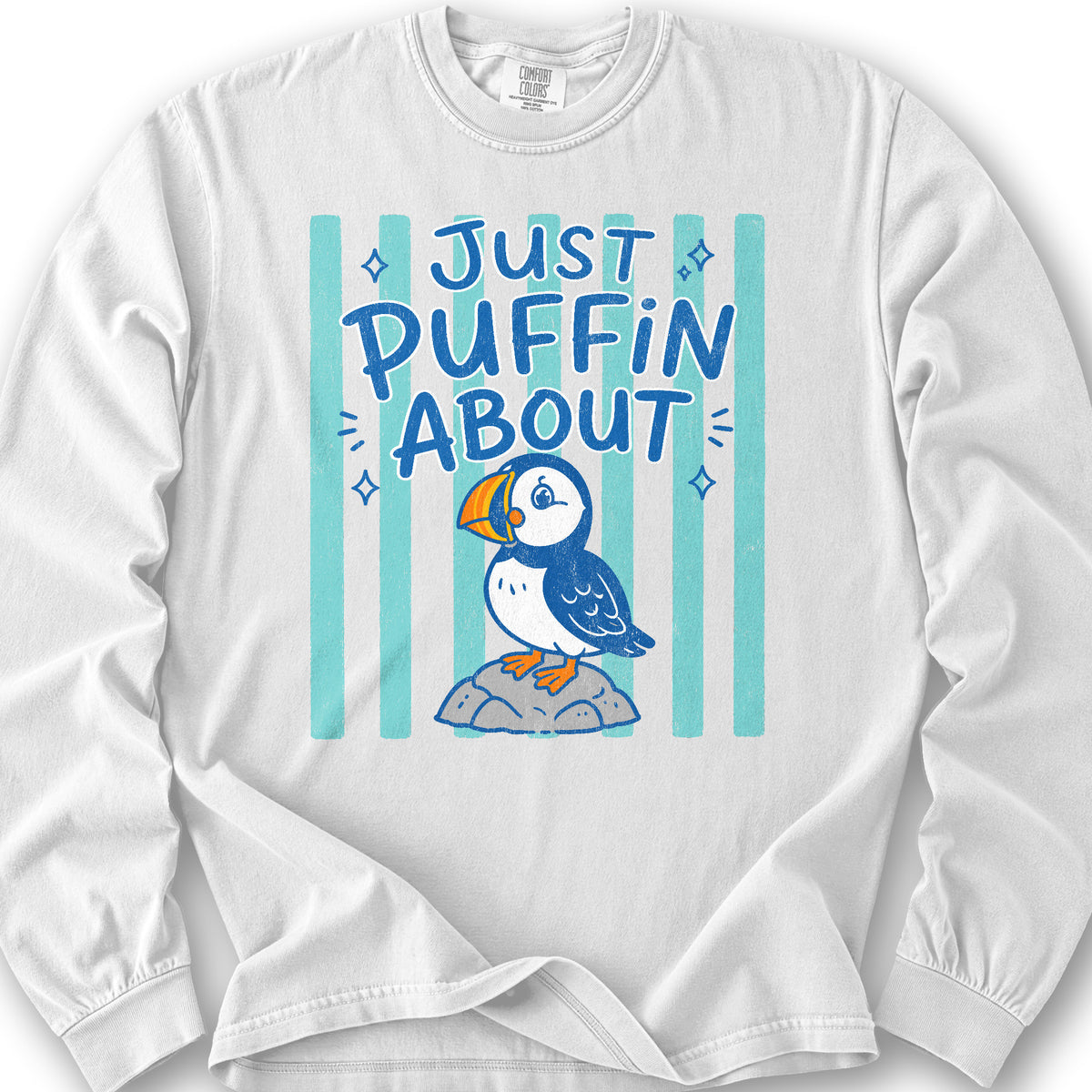 Just Puffin About Stripes Long Sleeve Shirt - White